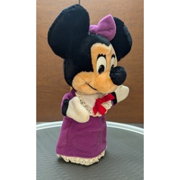 Vintage Minnie Mouse Hand Puppet Walt Disney Productions Purple Bow Dress Lace - Picture 9 of 13